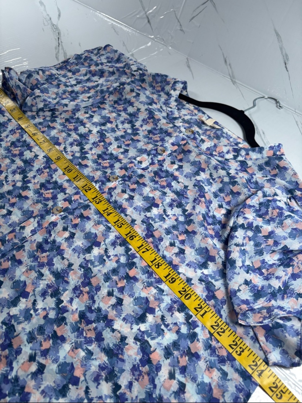 Cotton Bleu XL Blue Floral Tunic Top Longline Button Front High Slit Blouse Boho - Picture 12 of 13